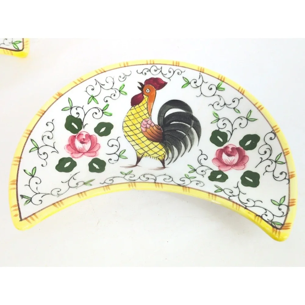 3 Early Provincial Rooster and Roses Bone Dish PY